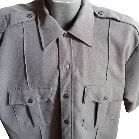 Vintage Cabelas XXL Short-Sleeve Gray Patrol Utility Uniform Shirt Epaulet 80's - Picture 2 of 5